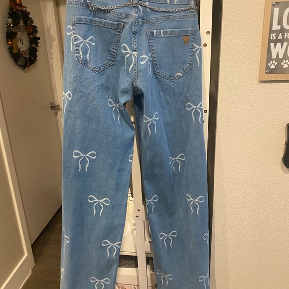 Denim Bow Accent Straight Leg Jeans - Picture 2 of 5